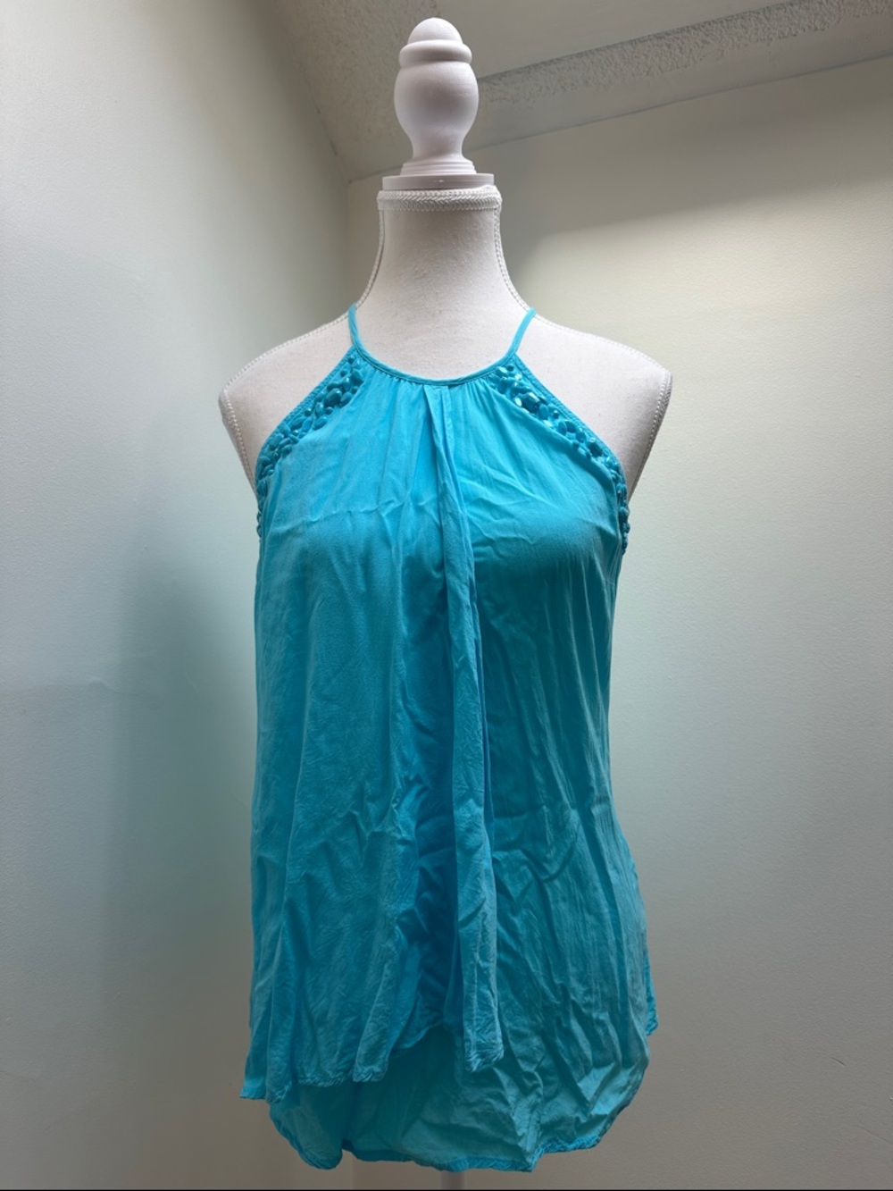 LE CHATEAU Y2K Blue Mermaid Festival Summer Beaded Halter Neck Size XSmall